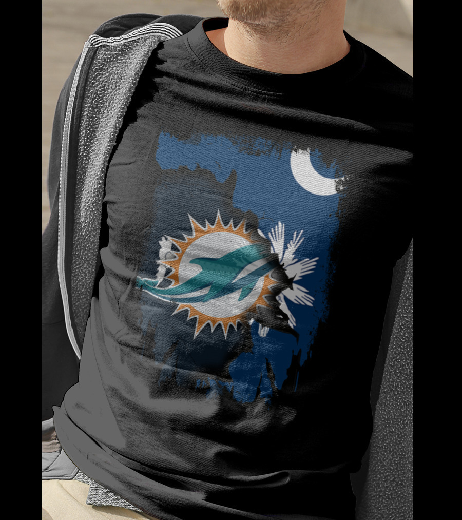 Miami Dolphins Logo With South Carolina State Flag Elements T-Shirt