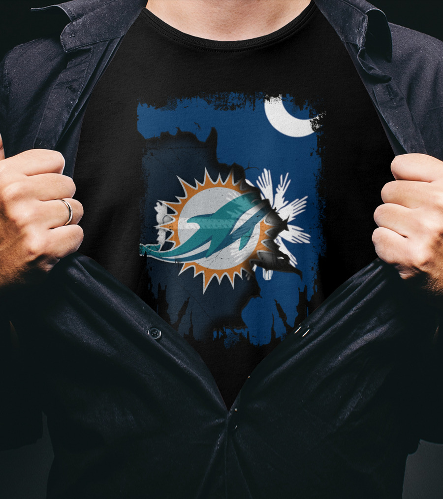 Miami Dolphins Logo With South Carolina State Flag Elements T-Shirt