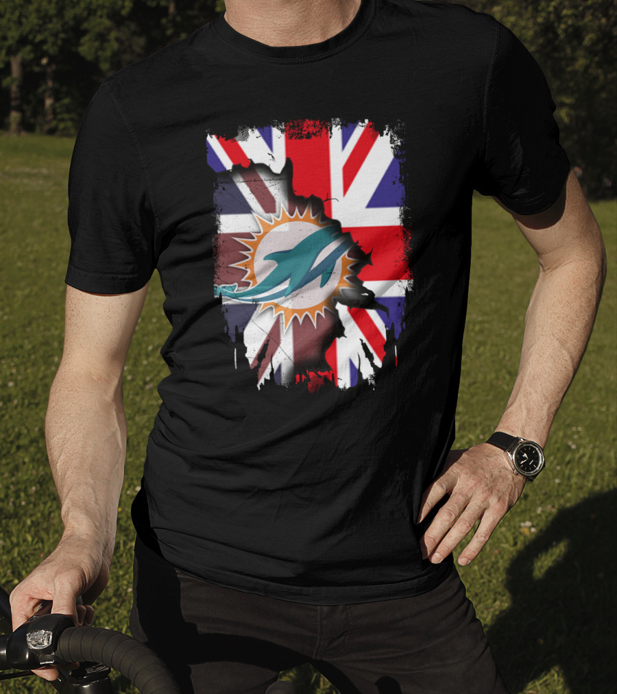 United Kingdom And Miami Dolphins Union Flag Fusion T-Shirt