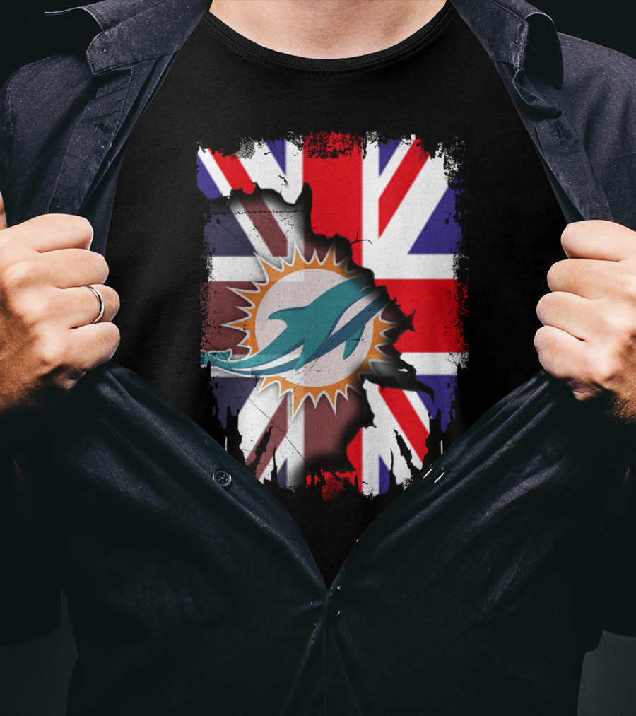 United Kingdom And Miami Dolphins Union Flag Fusion T-Shirt