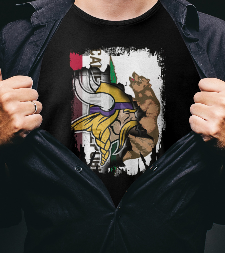 California Republic Viking Helmet Bear California Flag T-Shirt