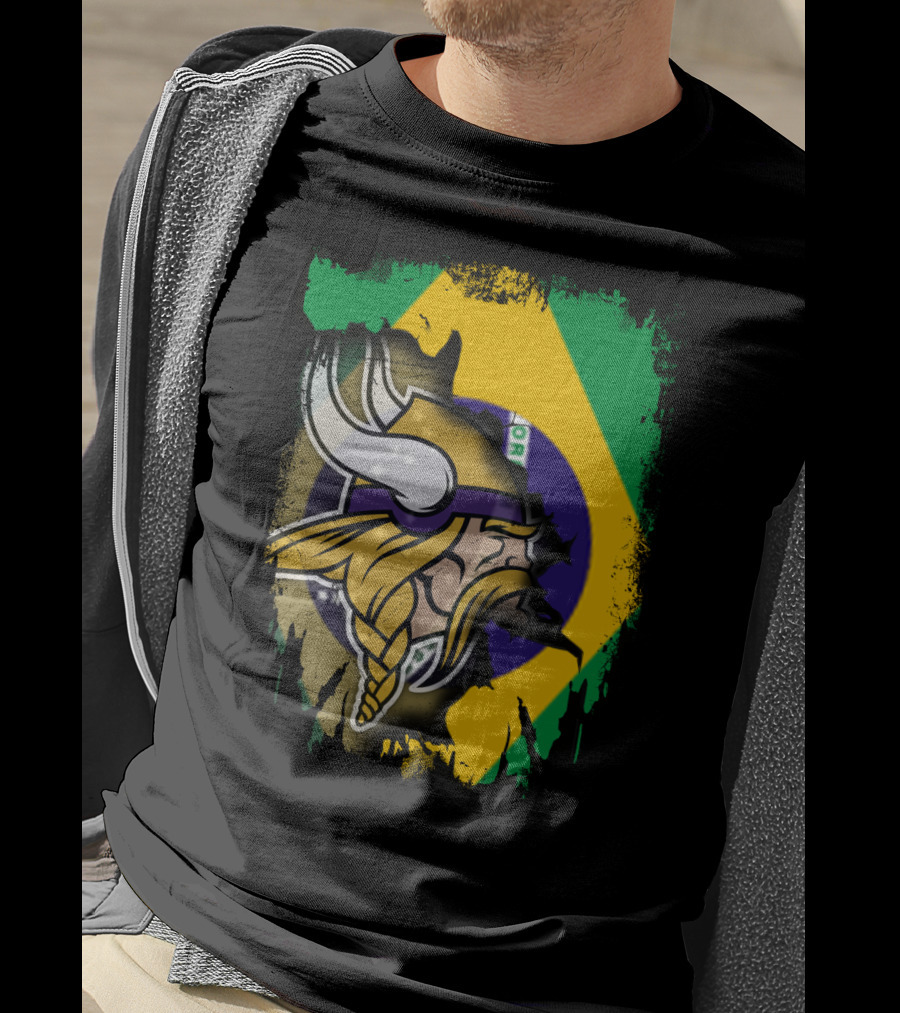 Brazilian Flag With Viking Warrior Helmet T-Shirt