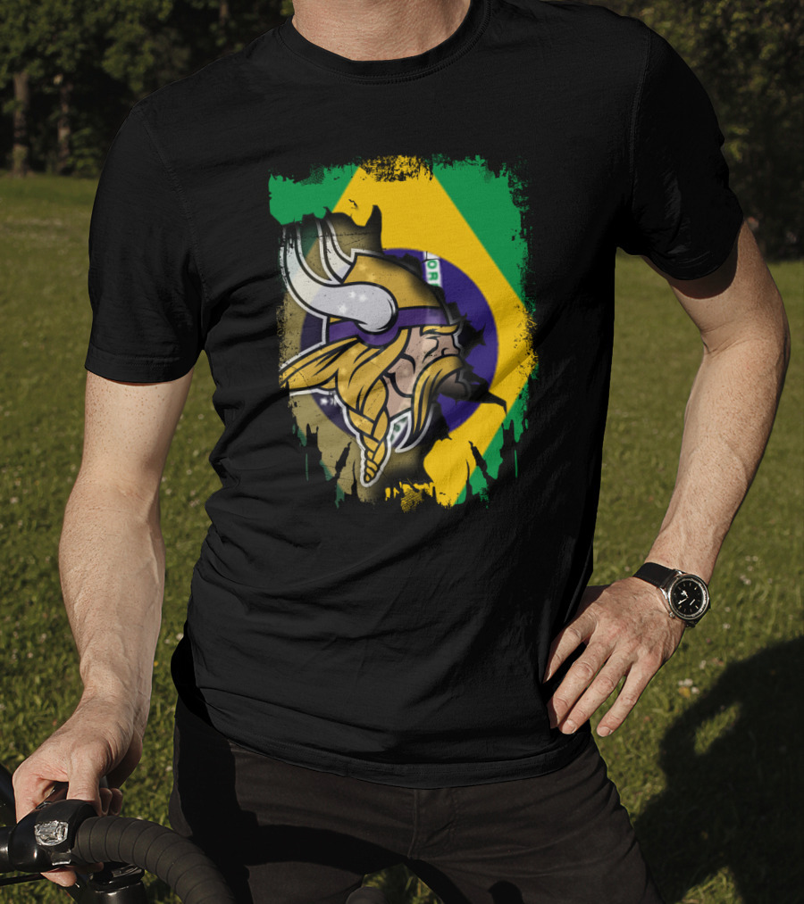 Brazilian Flag With Viking Warrior Helmet T-Shirt