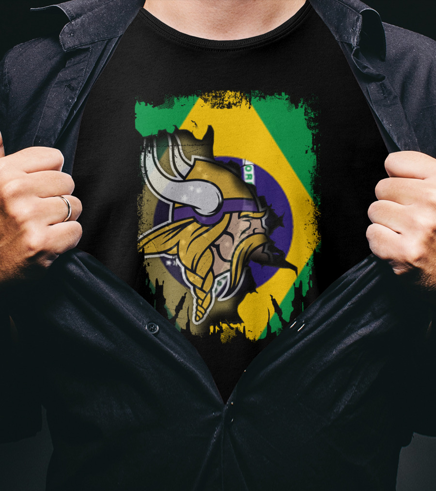 Brazilian Flag With Viking Warrior Helmet T-Shirt