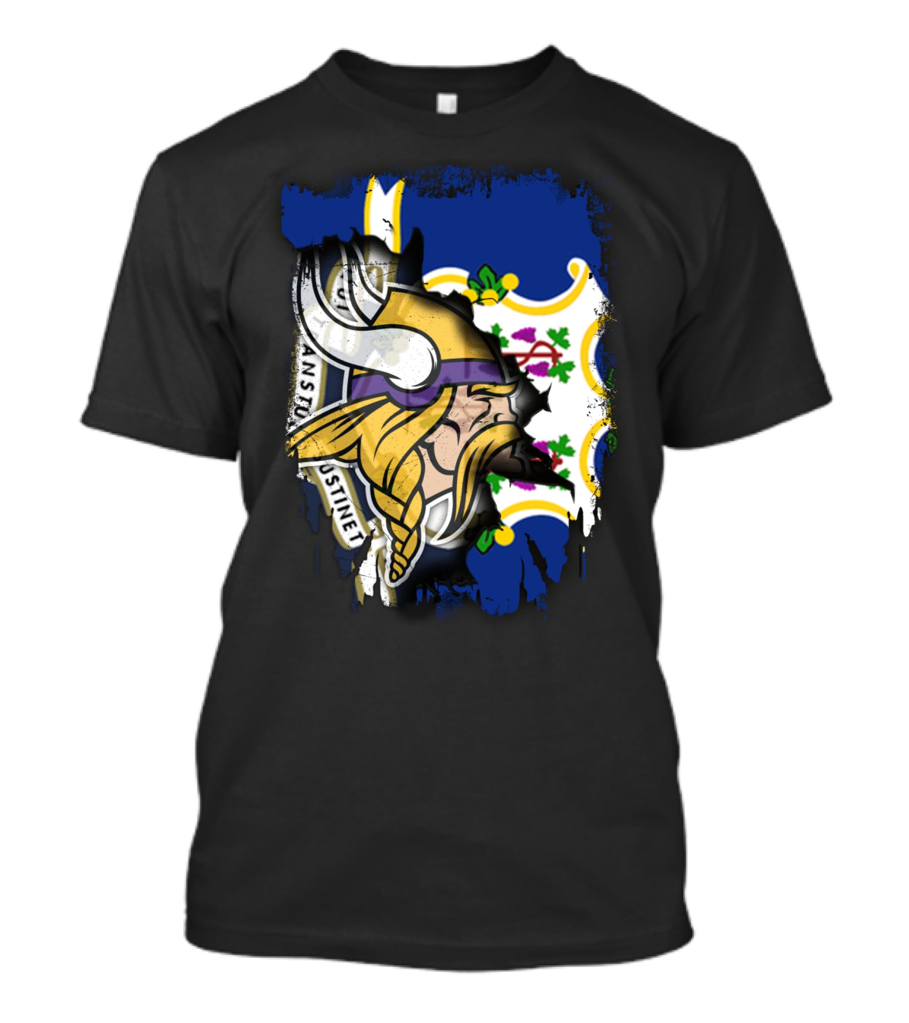 Connecticut State Flag Blended With Vikings Football Team T-Shirt