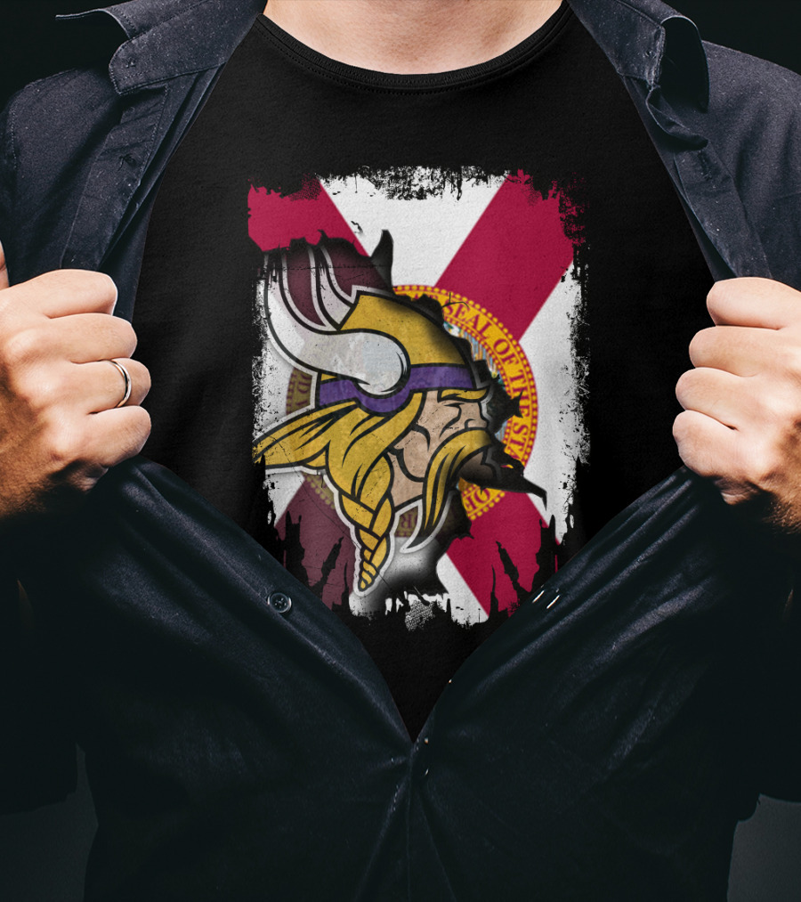 Florida State Flag With Minnesota Vikings Helmet T-Shirt