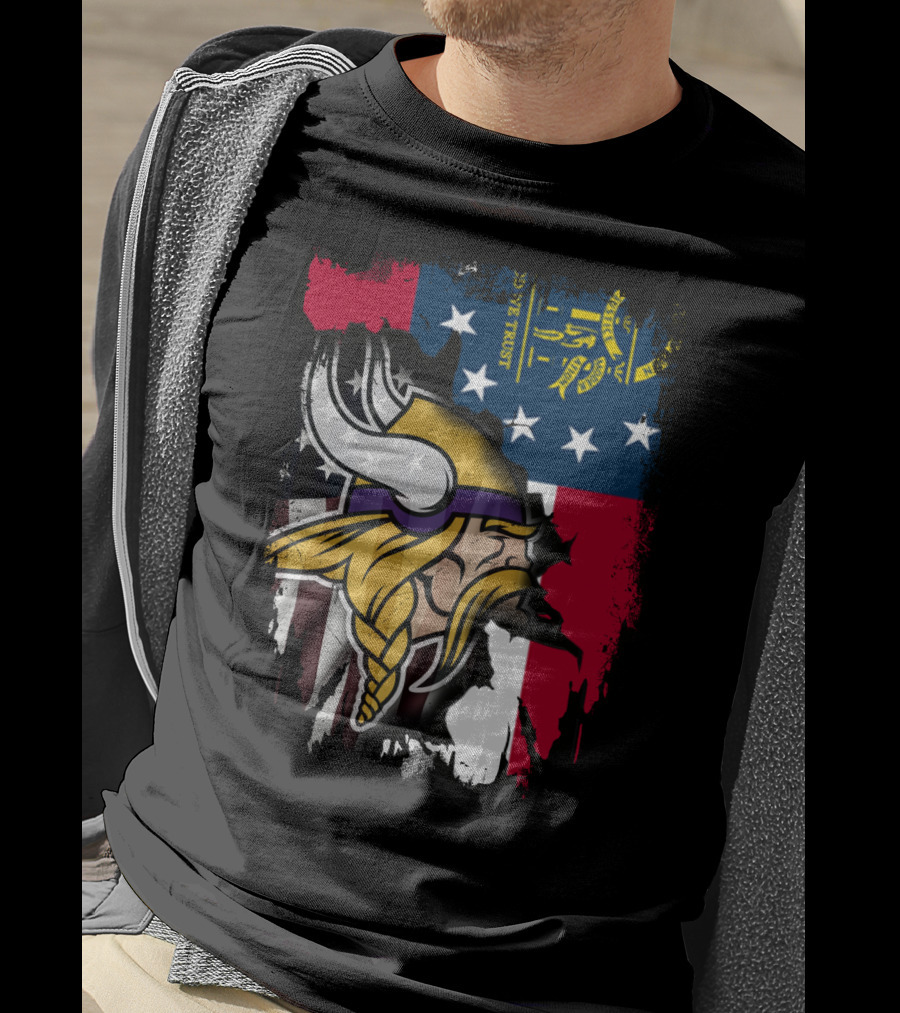 Georgia Flag With Vikings Fusion T-Shirt