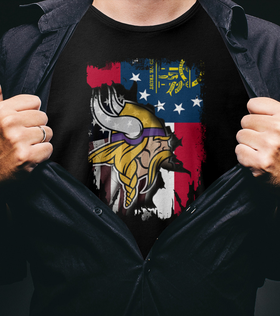 Georgia Flag With Vikings Fusion T-Shirt