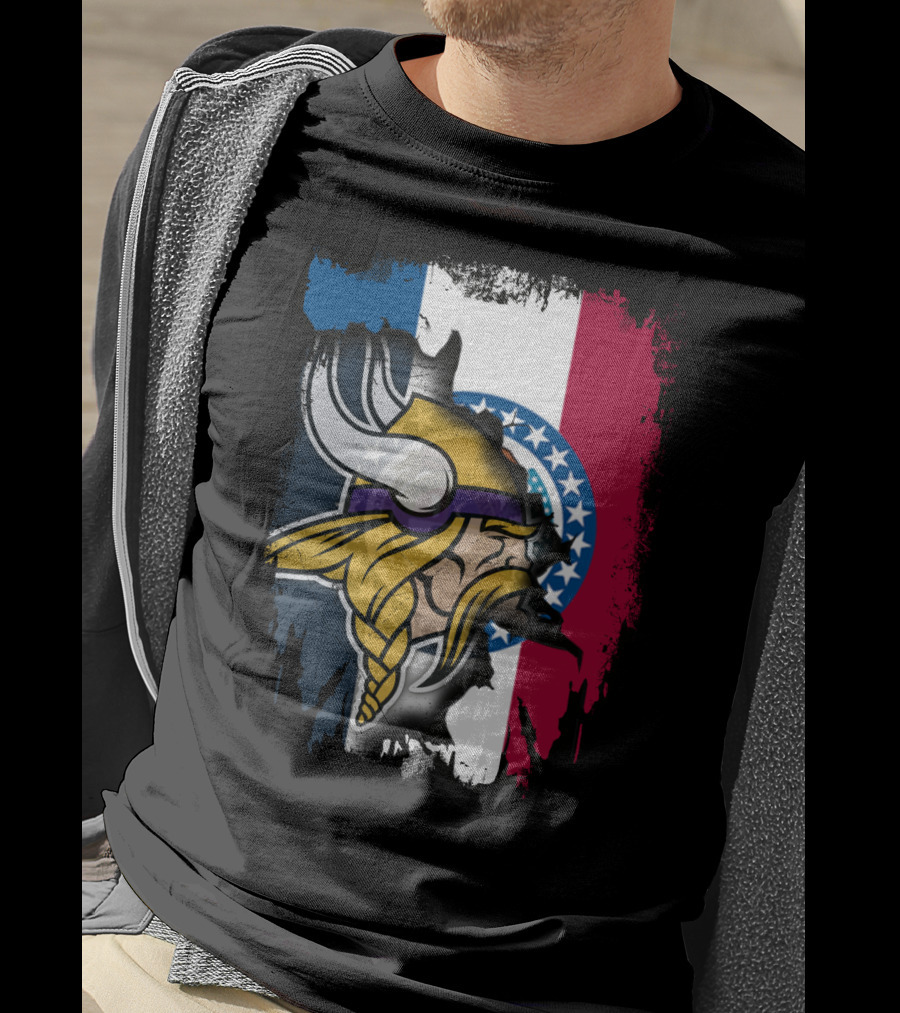Missouri State Flag With Vikings Helmet T-Shirt