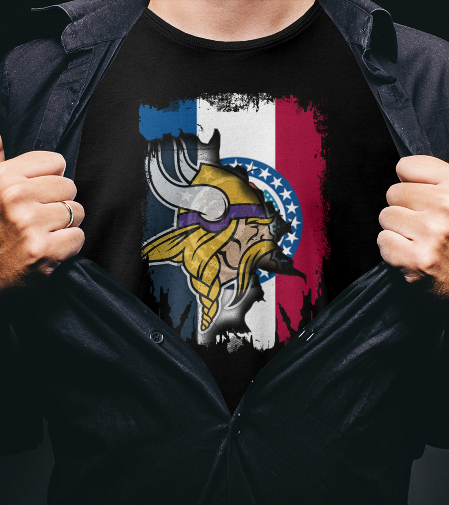 Missouri State Flag With Vikings Helmet T-Shirt