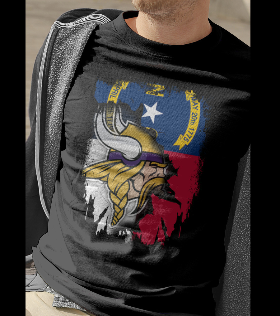 North Carolina Flag With Viking Head Logo April 12th 1776 May 20th 1775 T-Shirt