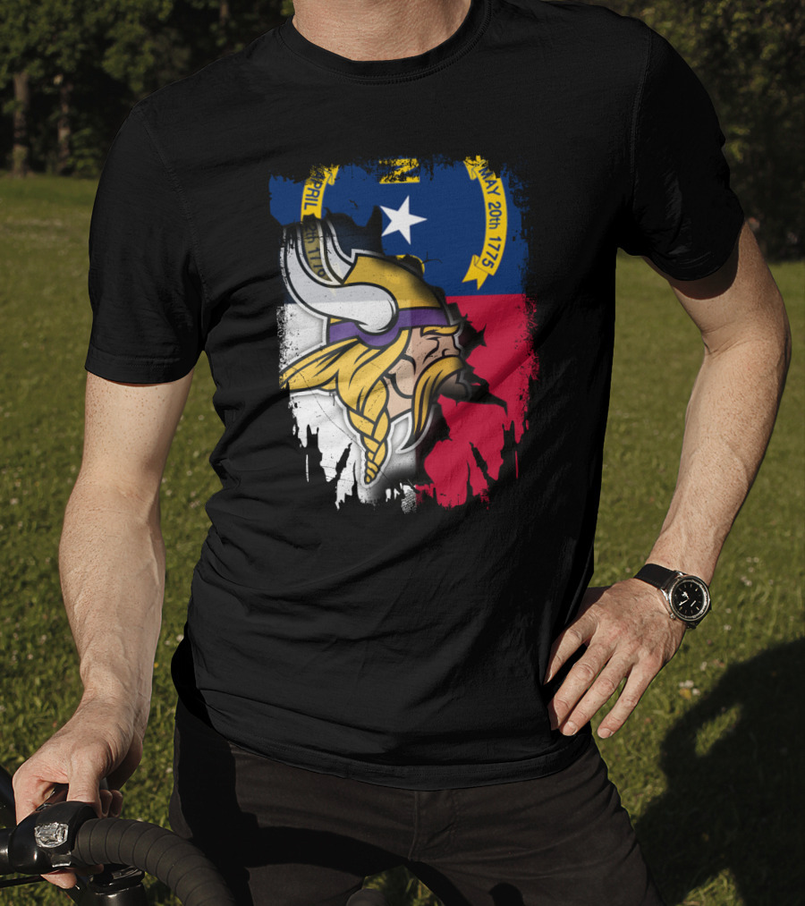North Carolina Flag With Viking Head Logo April 12th 1776 May 20th 1775 T-Shirt