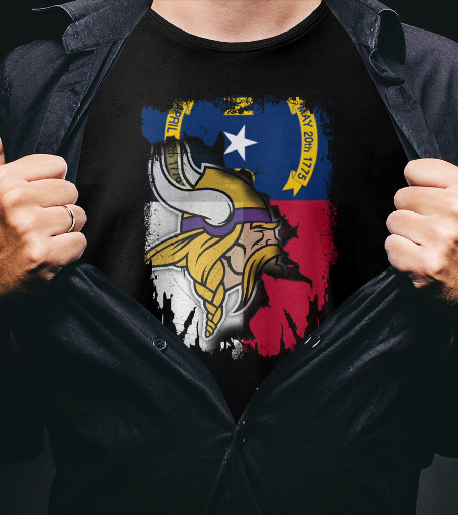 North Carolina Flag With Viking Head Logo April 12th 1776 May 20th 1775 T-Shirt