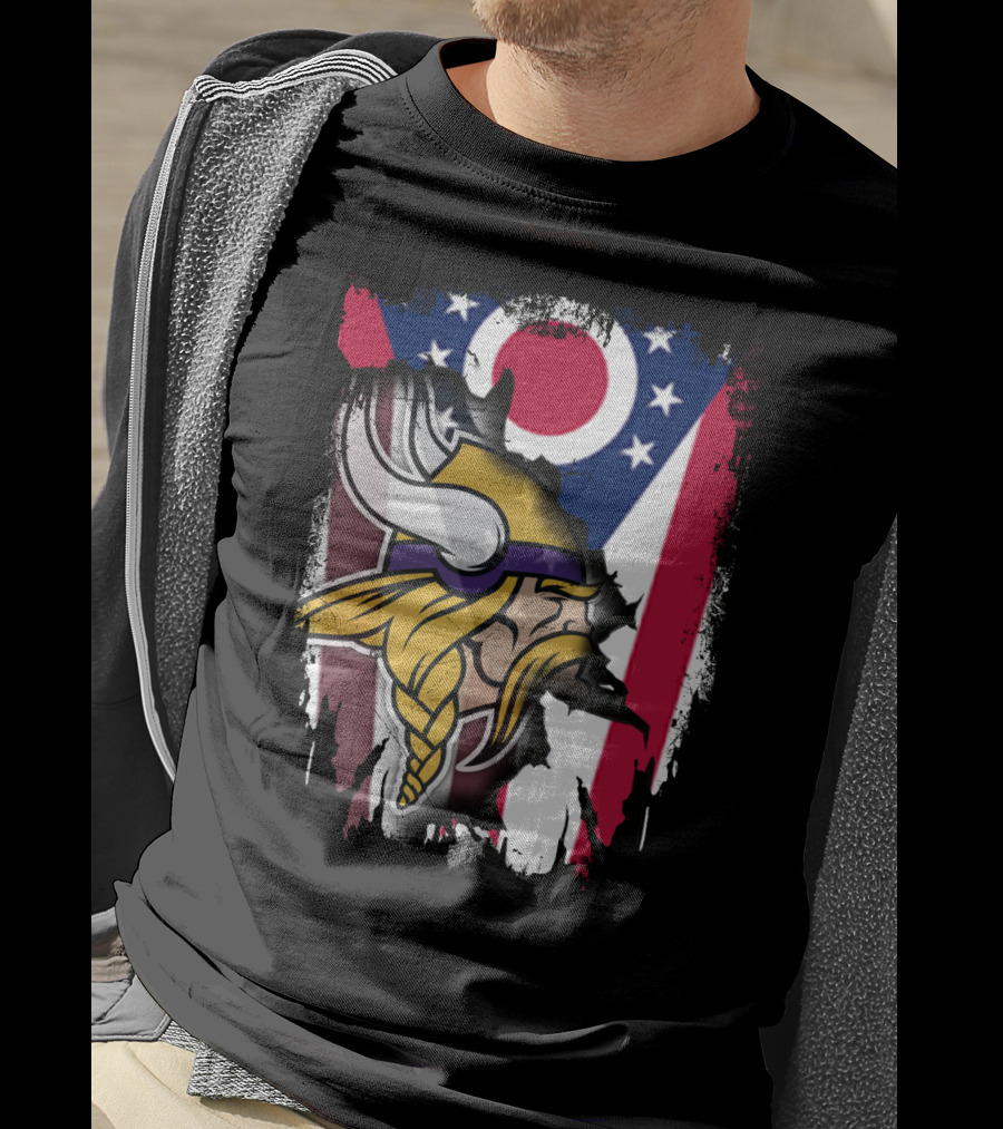 Together Ohio Ohioan Flag With Vikings Viking Helmet Viking Warrior T-Shirt