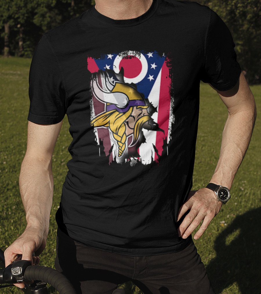 Together Ohio Ohioan Flag With Vikings Viking Helmet Viking Warrior T-Shirt