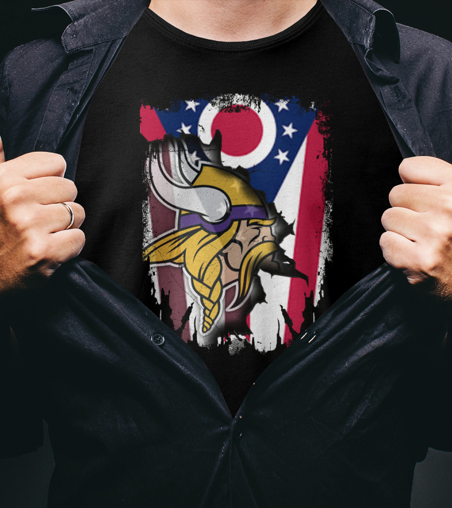 Together Ohio Ohioan Flag With Vikings Viking Helmet Viking Warrior T-Shirt