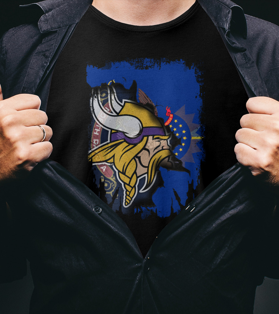 Vikings North Dakota Flag Fusion T-Shirt