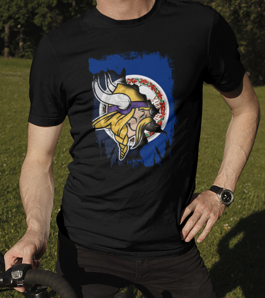 Virginia State Flag With Vikings Helmet Fusion T-Shirt
