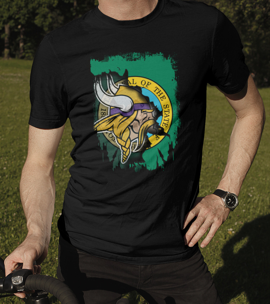 Washington State Seal With Vikings Head T-Shirt