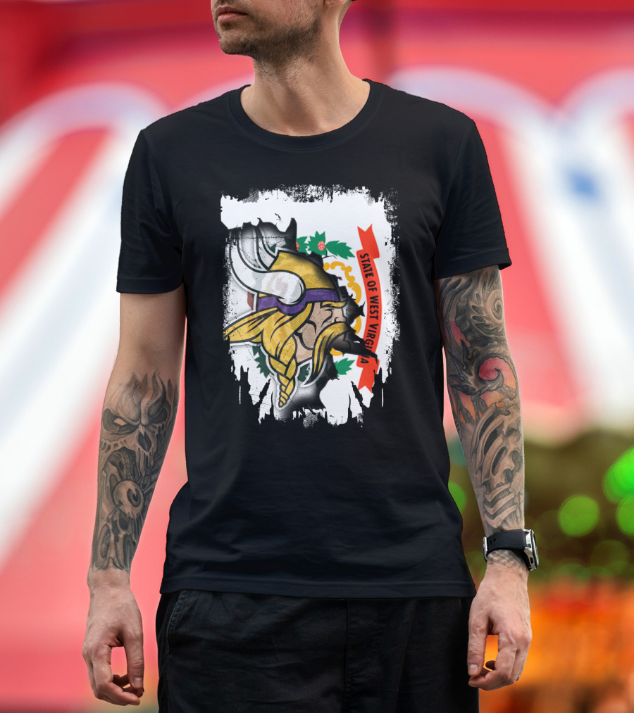 State of West Virginia with Vikings Logo Fusion T-Shirt