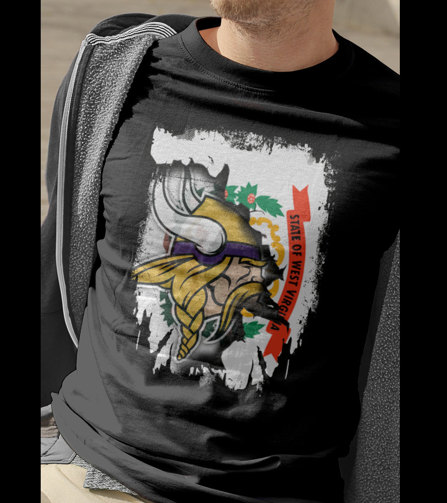 State Of West Virginia With Vikings Logo Fusion T-Shirt