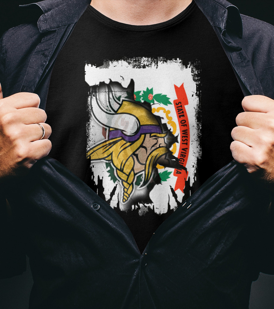State Of West Virginia With Vikings Logo Fusion T-Shirt