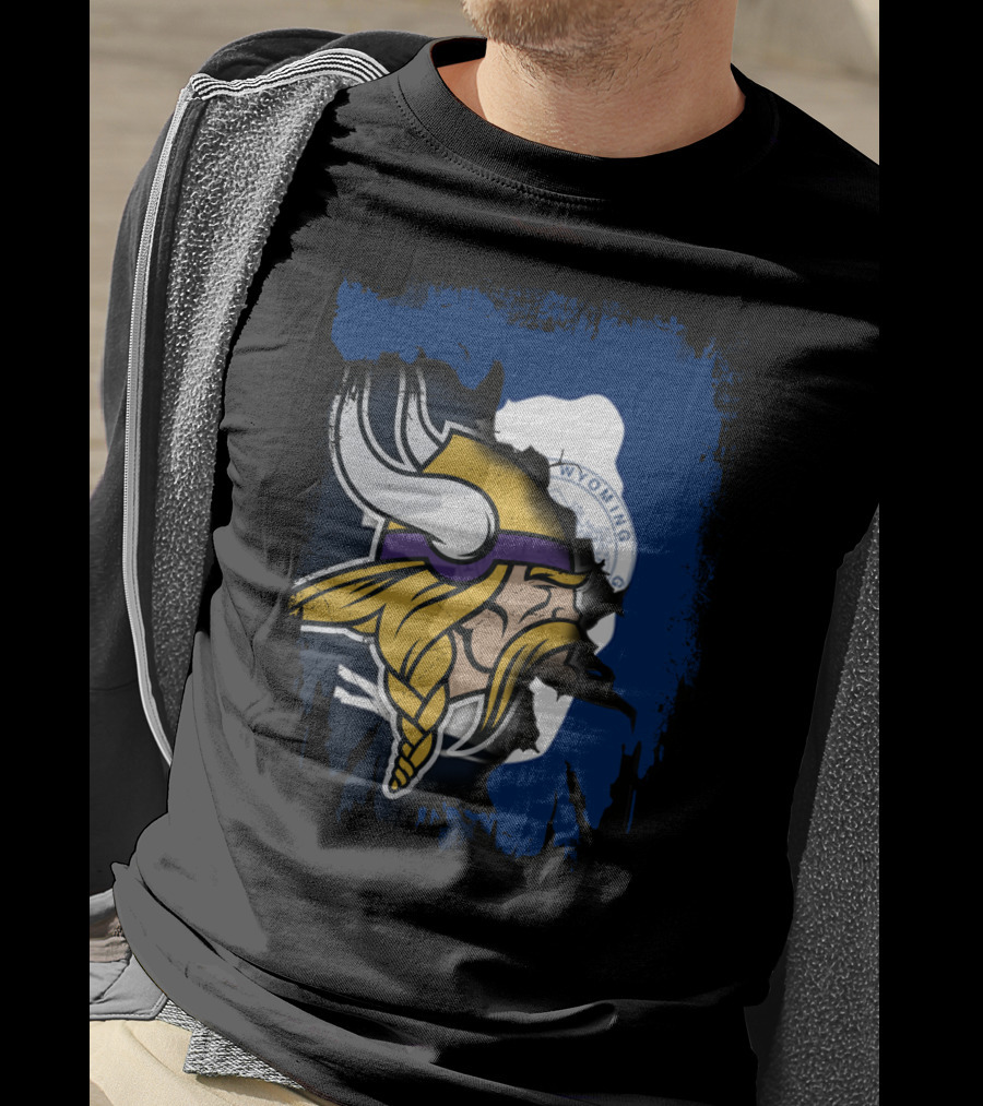 Wyoming Flag Viking Helmet Fusion T-Shirt