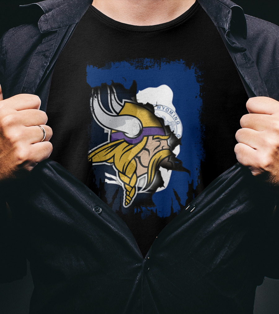 Wyoming Flag Viking Helmet Fusion T-Shirt