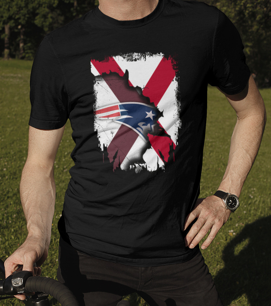 Alabama State Flag X Symbol With Patriots Logo Fusion T-Shirt