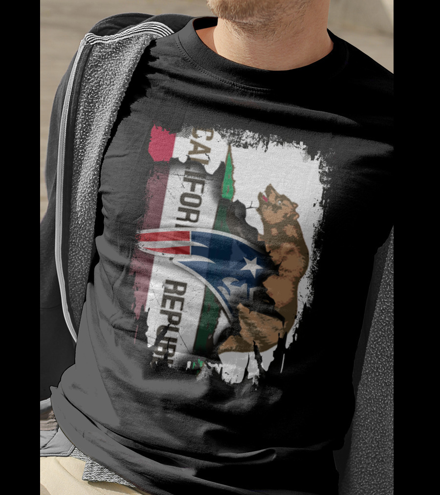 California Republic Flag And New England Patriots Logo Fusion T-Shirt