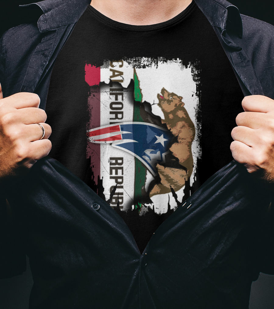 California Republic Flag And New England Patriots Logo Fusion T-Shirt