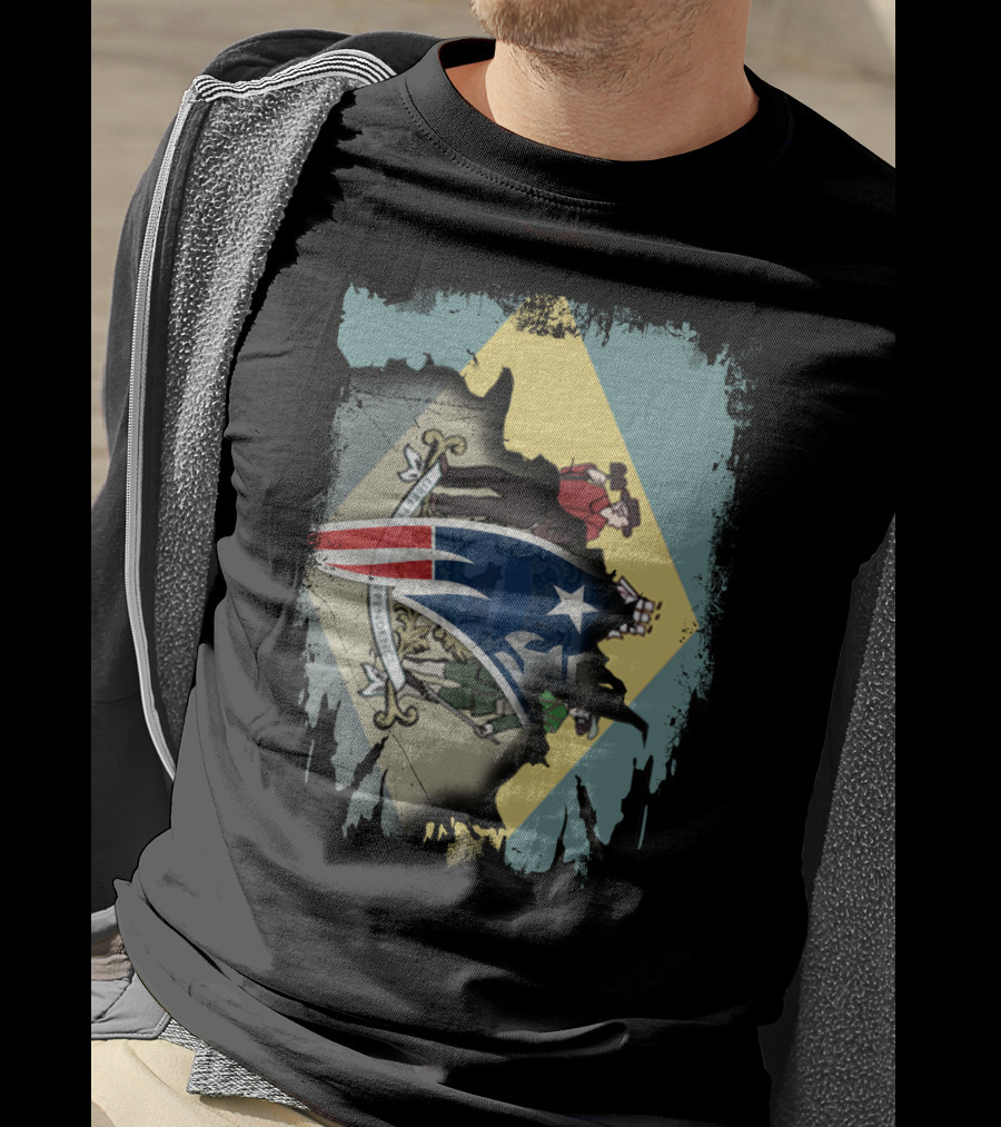 Delaware Flag With Ripped American Patriot Crest T-Shirt