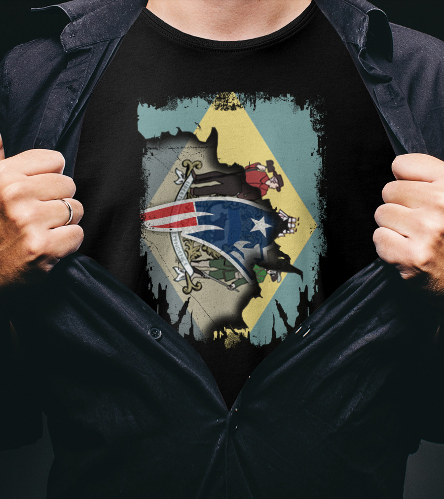 Delaware Flag With Ripped American Patriot Crest T-Shirt