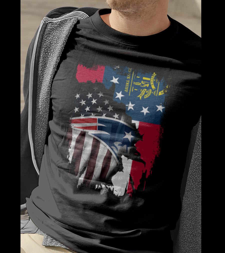Georgia State Flag New England Patriots American Flag Fusion T-Shirt