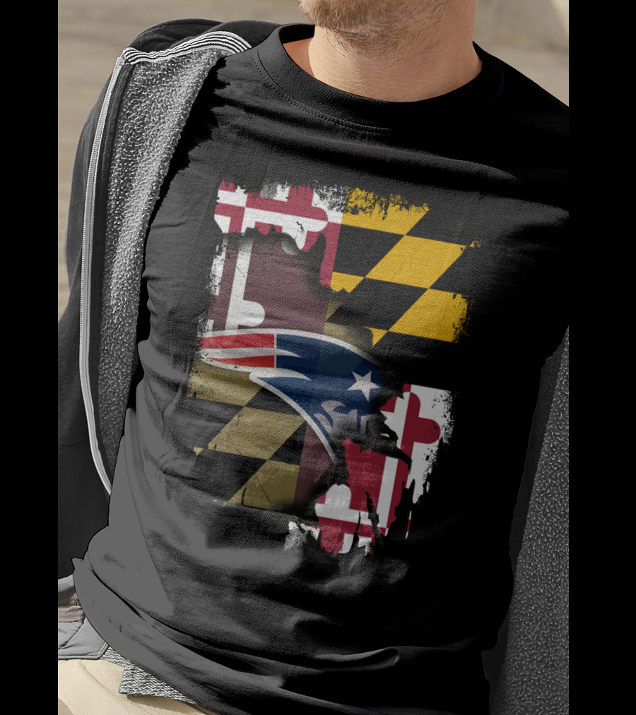 Maryland Flag Blended With Patriots Logo Together T-Shirt