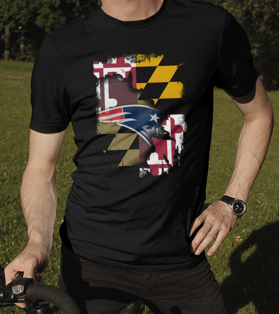 Maryland Flag Blended With Patriots Logo Together T-Shirt