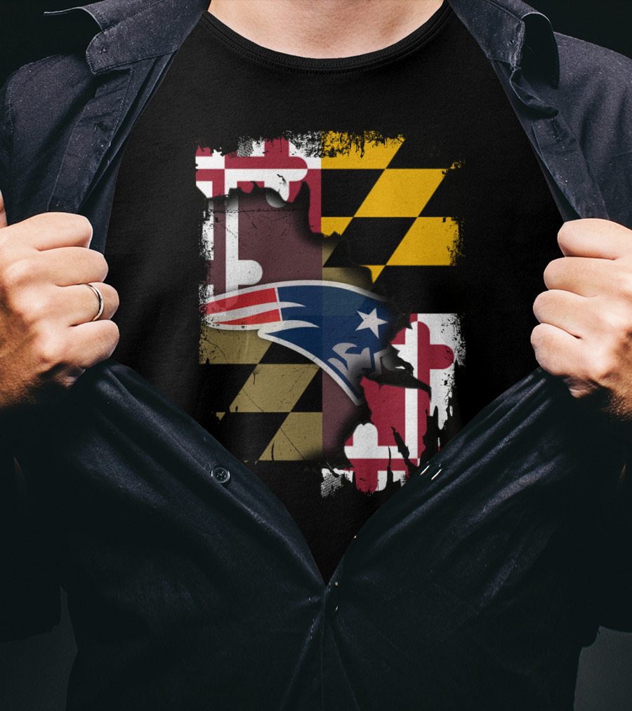 Maryland Flag Blended With Patriots Logo Together T-Shirt