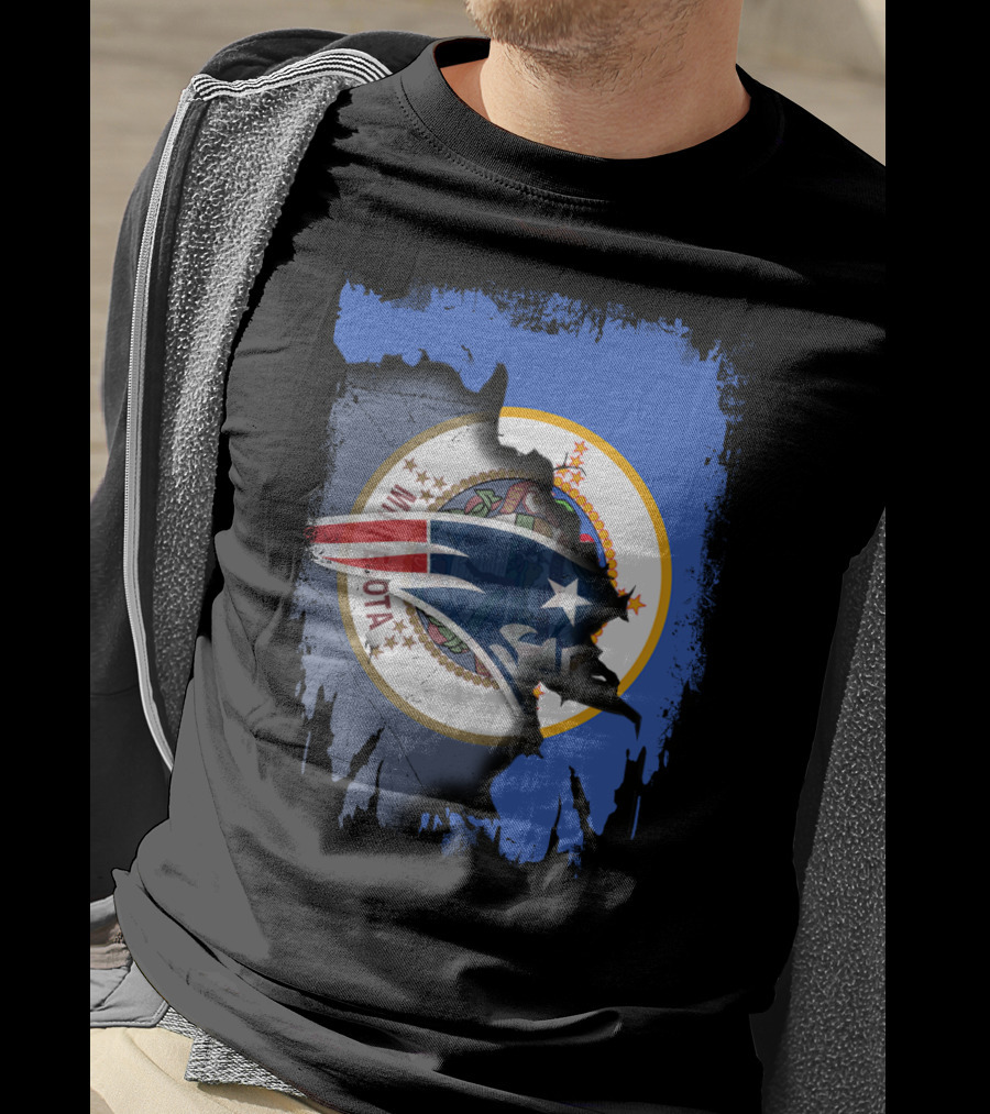 Minnesota State Flag With New England Patriots Logo Overlay T-Shirt