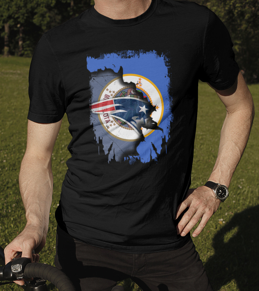 Minnesota State Flag With New England Patriots Logo Overlay T-Shirt