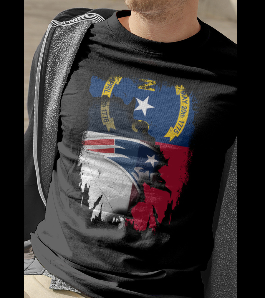 North Carolina State Flag Blended With Patriots Logo Together T-Shirt