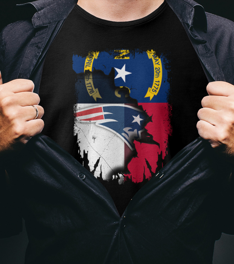 North Carolina State Flag Blended With Patriots Logo Together T-Shirt