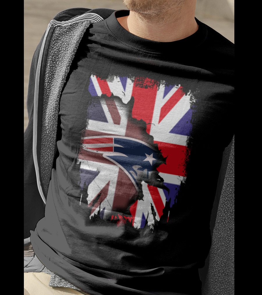 Union Jack And New England Patriots United Together T-Shirt