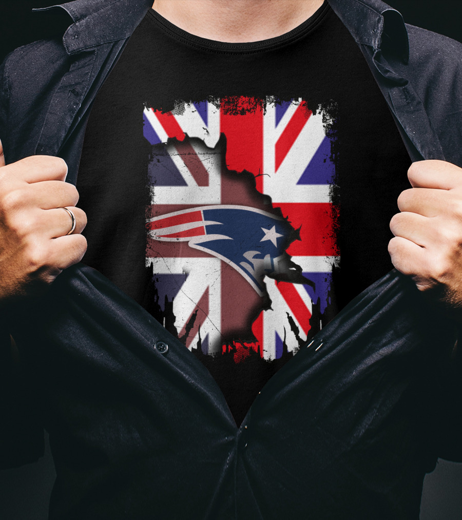 Union Jack And New England Patriots United Together T-Shirt