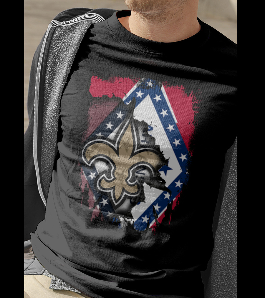 Arkansas Flag With New Orleans Saints Fleur-de-Lis T-Shirt