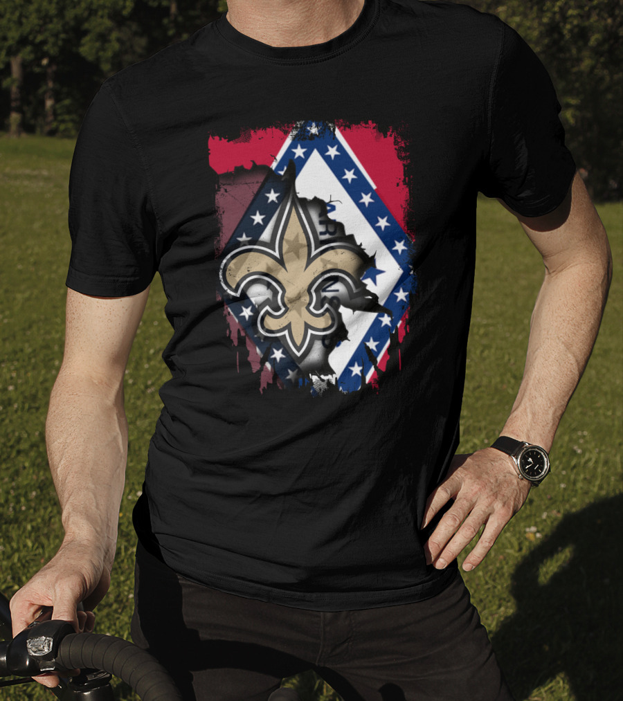 Arkansas Flag With New Orleans Saints Fleur-de-Lis T-Shirt