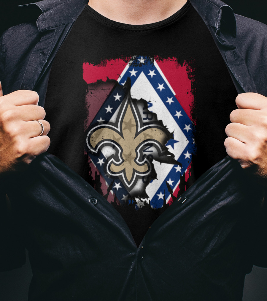 Arkansas Flag With New Orleans Saints Fleur-de-Lis T-Shirt