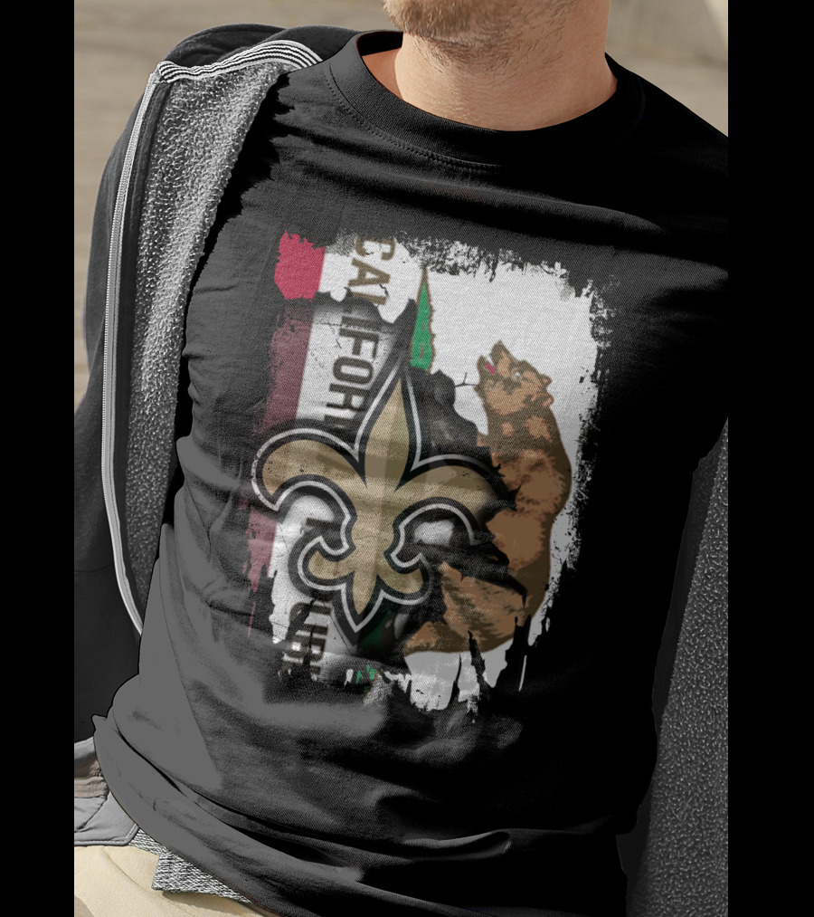 California Republic Fleur-de-Lis Saints Bear Flag Fusion T-Shirt