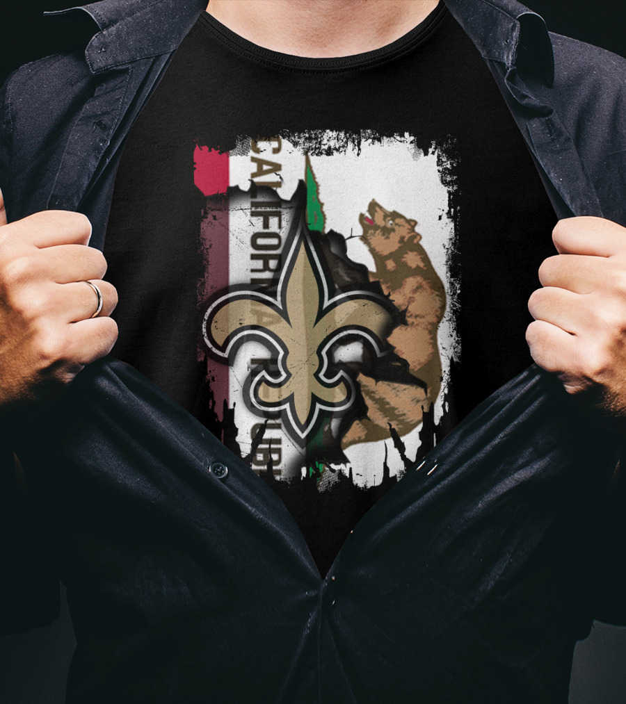 California Republic Fleur-de-Lis Saints Bear Flag Fusion T-Shirt