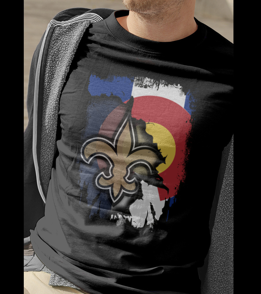 Colorado Flag New Orleans Saints Fleur-de-Lis Together T-Shirt
