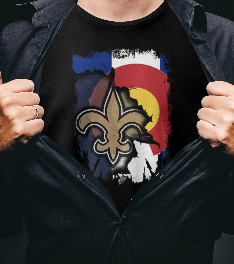 Colorado Flag New Orleans Saints Fleur-de-Lis Together T-Shirt